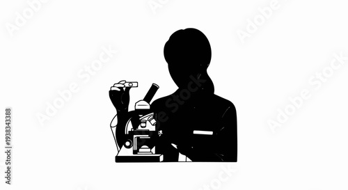 Scientist silhouette using a microscope and specimen slide