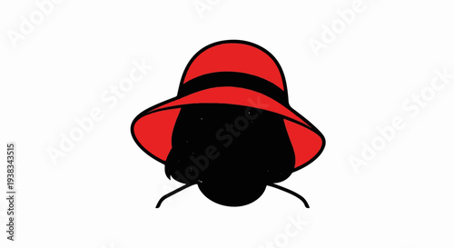 Silhouette of a person wearing a wide-brimmed red hat and black clothing