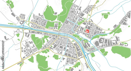 Detailed City Map with Green Spaces.