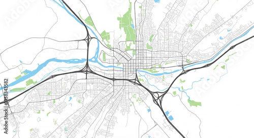 Detailed City Map with River.