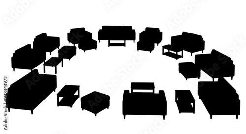 Furniture Collection Silhouettes on White.