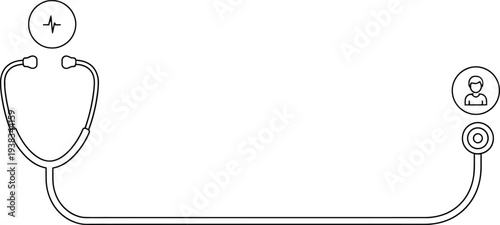 A stethoscope with a plus sign and a person icon on a white background