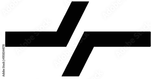 Abstract black geometric shapes forming opposing angled lines on white