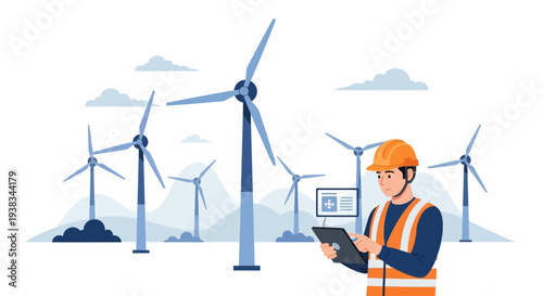 Man in hard hat holding tablet.