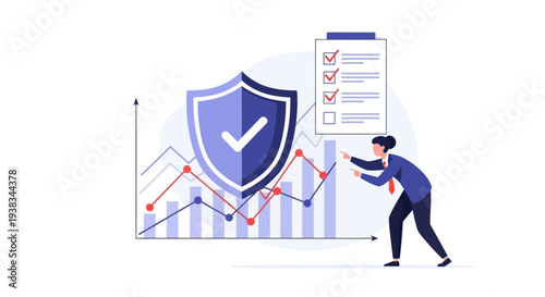 Man pushing a large shield with checkmark.