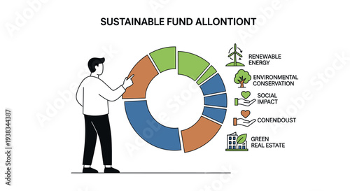 Man presenting sustainable fund allocation.