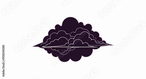 Stylized dark cloud formation with thin white and purple outlines