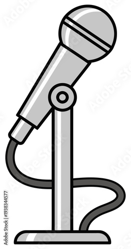 Studio microphone on stand line icon representing audio recording podcast broadcasting and voice communication