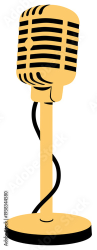 Vintage microphone vector icon representing music recording broadcasting and audio studio equipment