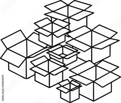 A collection of open cardboard boxes of various sizes