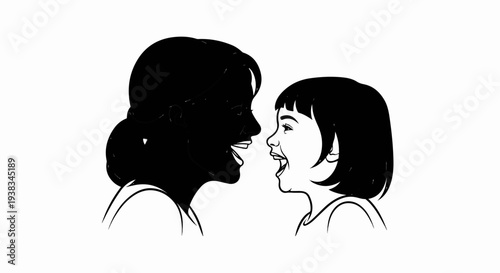 A black silhouette and a white outline of two people laughing