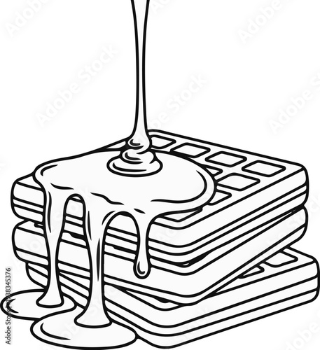 A stack of waffles with syrup pouring over them