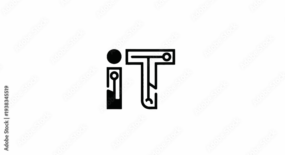 Obraz premium Stylized black abstract circuit board letters 'i' and 'T' on white