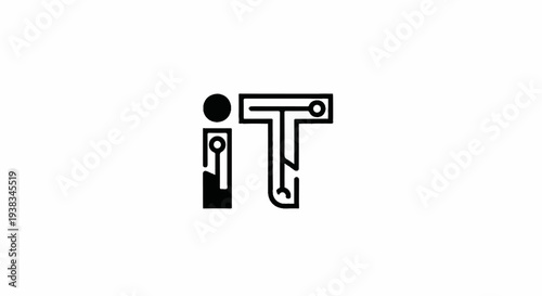 Stylized black abstract circuit board letters 'i' and 'T' on white