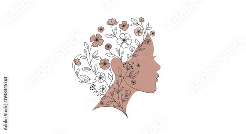 Woman's face with flowers growing out of her head in profile
