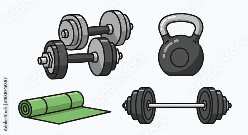 Dumbbells, Kettlebell and Yoga Mat for Fitness Training
