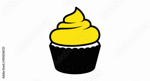 Simple cartoon cupcake with yellow frosting and black wrapper