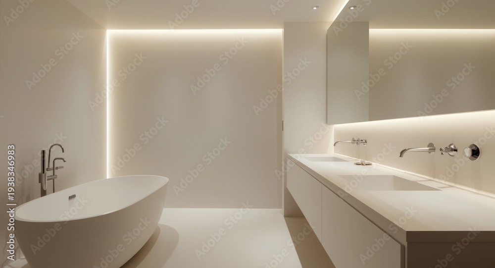 Fototapeta premium Pristine bathroom interior with bright lighting and modern minimal design
