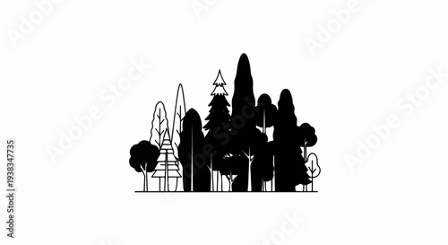 Silhouette of diverse trees creating a woodland scene