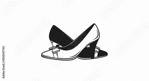 A pair of elegant black and white high-heeled shoes with bows