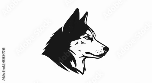 Black and white profile illustration of a husky dog's head