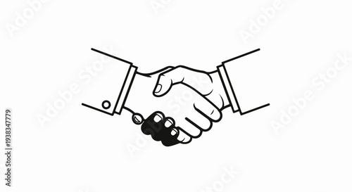 Stylized line drawing of two hands shaking in agreement and partnership
