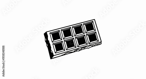 A black and white line drawing of a chocolate bar with eight squares