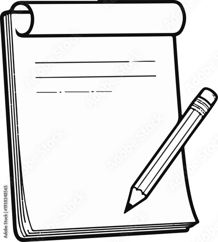 Open notepad with lines and a pencil ready to write