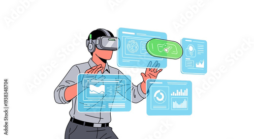 Man wearing virtual reality headset.