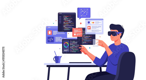 Man wearing virtual reality headset.