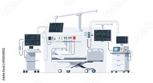 Medical hospital equipment in a room.
