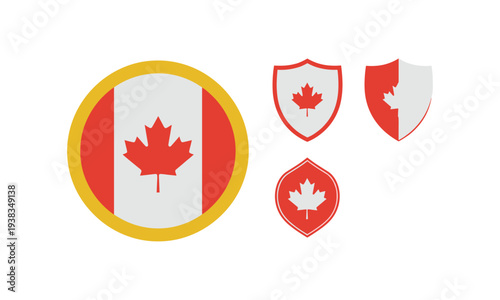 Canada flag circle shield and badge set vector illustration icons for national celebration