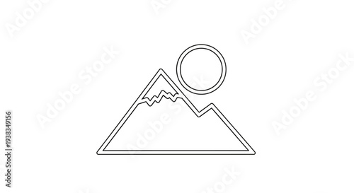 Mountain Landscape Icon With Sun.