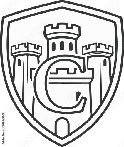 Crest with castle towers and a large letter C inside