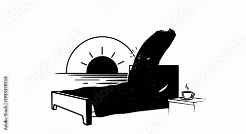 Lounger facing sunrise, a cup of coffee on a side table