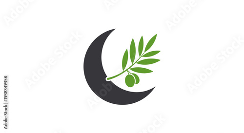 Olive branch with crescent moon symbol.
