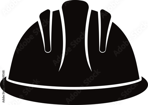 A black hard hat with white stripes on a plain background