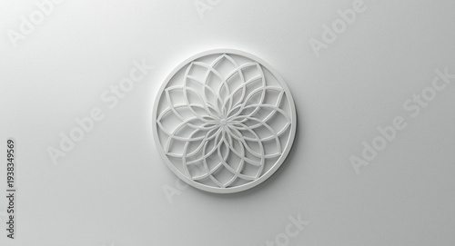 Detailed Flower of Life Design in White over Smooth Matte Surface with Large Copy Space for Text in Sleek Minimal Style