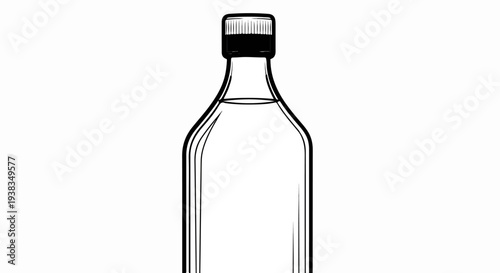 A minimalist, hand-drawn outline of a glass bottle filled with clear liquid