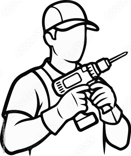 Person in overalls and cap holding a power drill