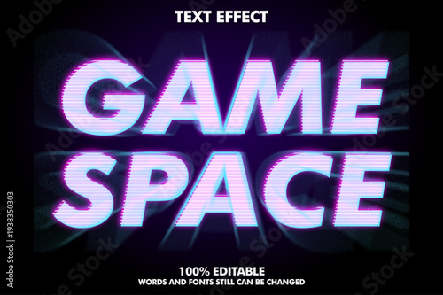 A vibrant purple and blue text effect with the words GAME SPACE on a black background