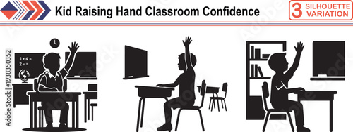 Kid Raising Hand in Classroom, Showing Confidence and Active Educational Participation Concept