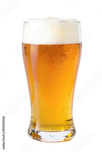 Crafting the Perfect Refreshing Pale Beer. A Close-Up of a Glass with Foam and Golden Brew Isolated on transparent background