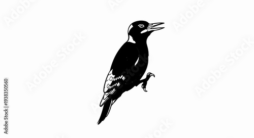 Black and white illustration of a bird perched