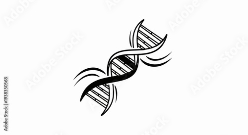 Stylized black and white double helix DNA strand with curved lines