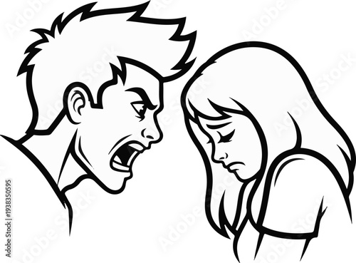 Angry man shouting at a sad, dejected woman