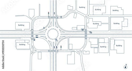 Roundabout Road Intersection Map Diagram.