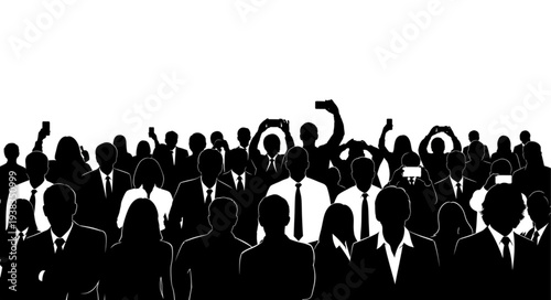 Silhouetted Business People Raising Hands.