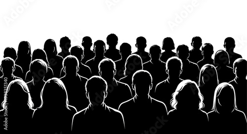 Silhouetted Crowd of People Standing.