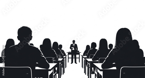 Silhouetted People in Lecture Hall.